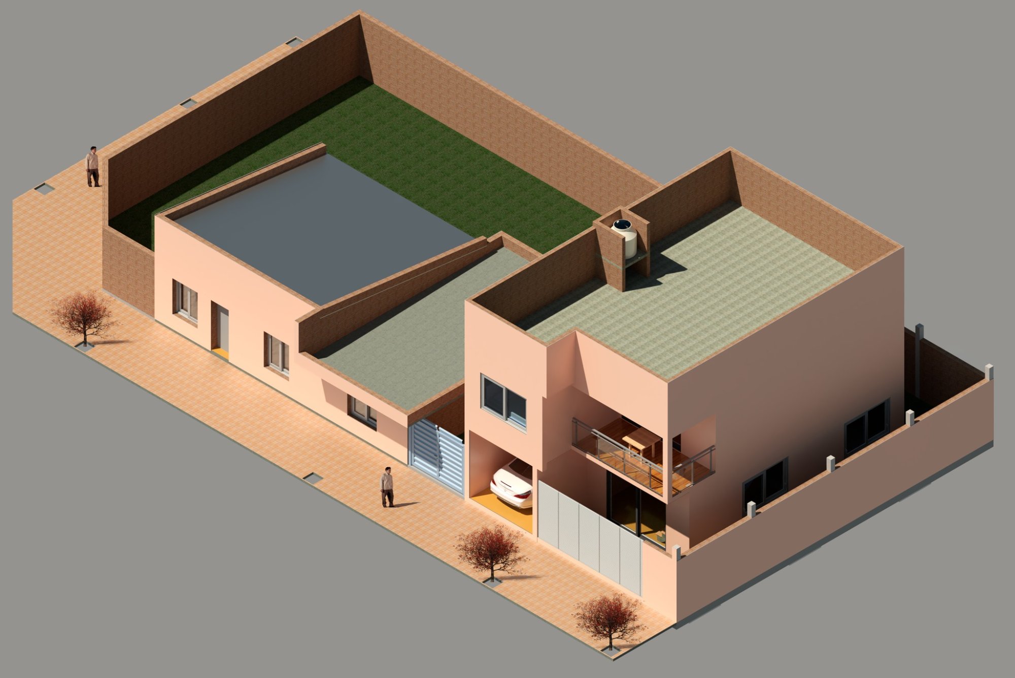 Render Exterior · Edificio Dos Plantas Ladrillo Vista